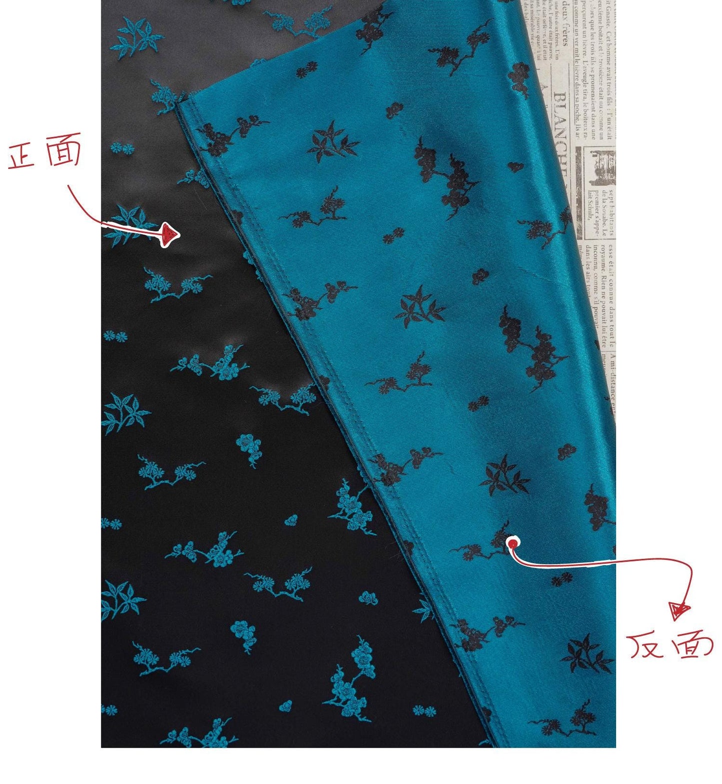 Plum Blossom Bamboo Satin Jacquard Fabric, Lustrous Woven Textile, Multiple Colors for Dressmaking, Qipao, Bags and Home Decor, 65"W