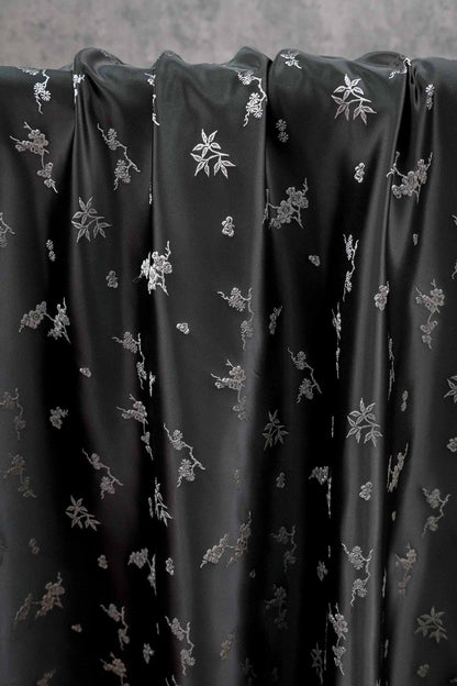 Plum Blossom Bamboo Satin Jacquard Fabric, Lustrous Woven Textile, Multiple Colors for Dressmaking, Qipao, Bags and Home Decor, 65"W
