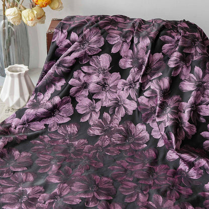 Vintage-Style 3D Embossed Floral Fabric, Black Large Flower Textile, 2 Colors for Wedding Dress, Gown, Fashion and Sewing, 65"wide