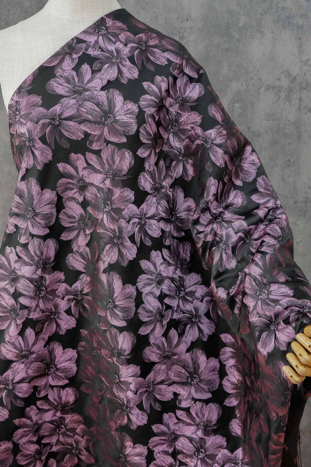 Vintage-Style 3D Embossed Floral Fabric, Black Large Flower Textile, 2 Colors for Wedding Dress, Gown, Fashion and Sewing, 65"wide