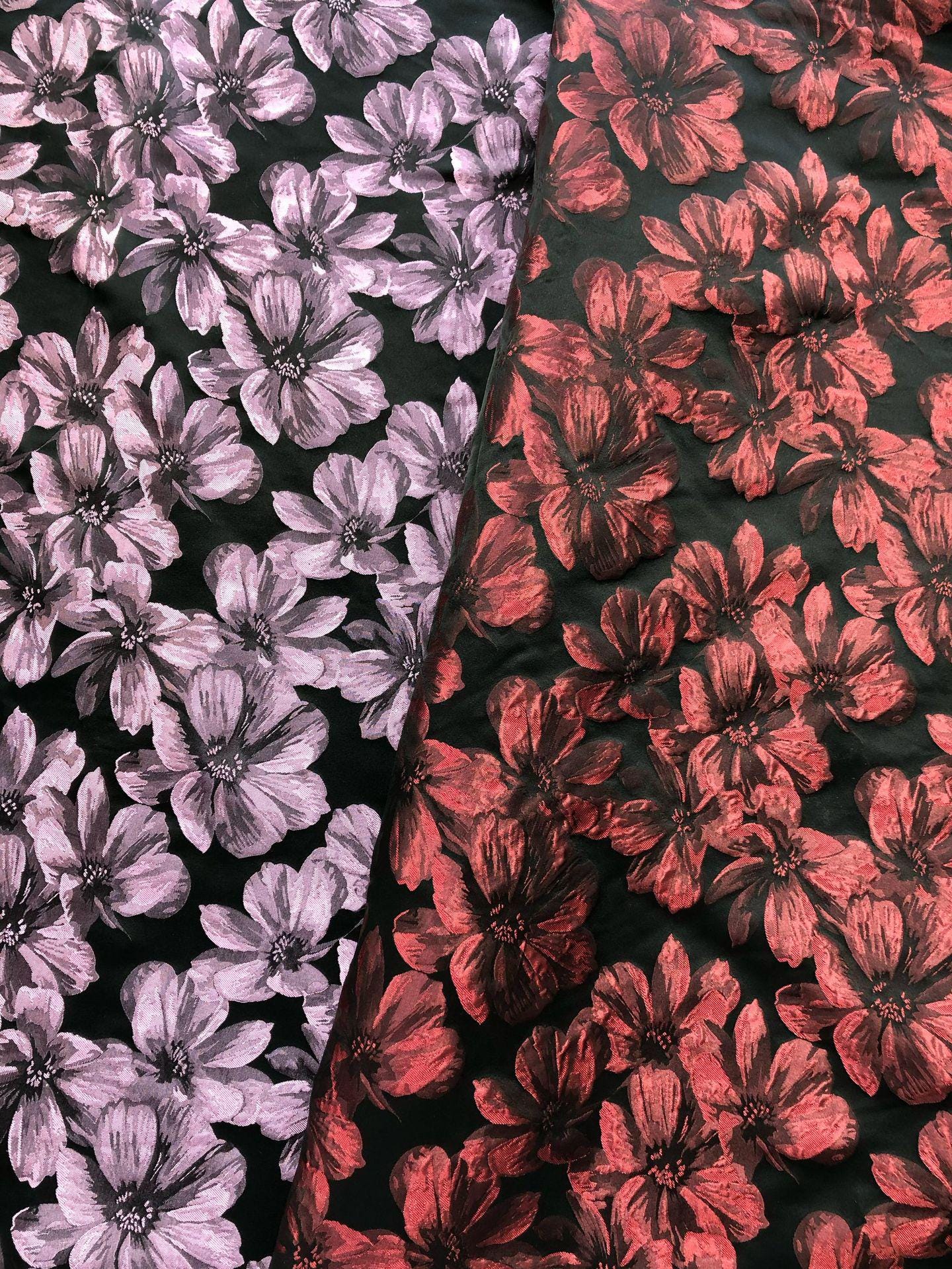 Vintage-Style 3D Embossed Floral Fabric, Black Large Flower Textile, 2 Colors for Wedding Dress, Gown, Fashion and Sewing, 65"wide