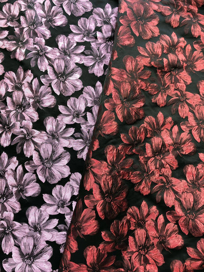Vintage-Style 3D Embossed Floral Fabric, Black Large Flower Textile, 2 Colors for Wedding Dress, Gown, Fashion and Sewing, 65"wide