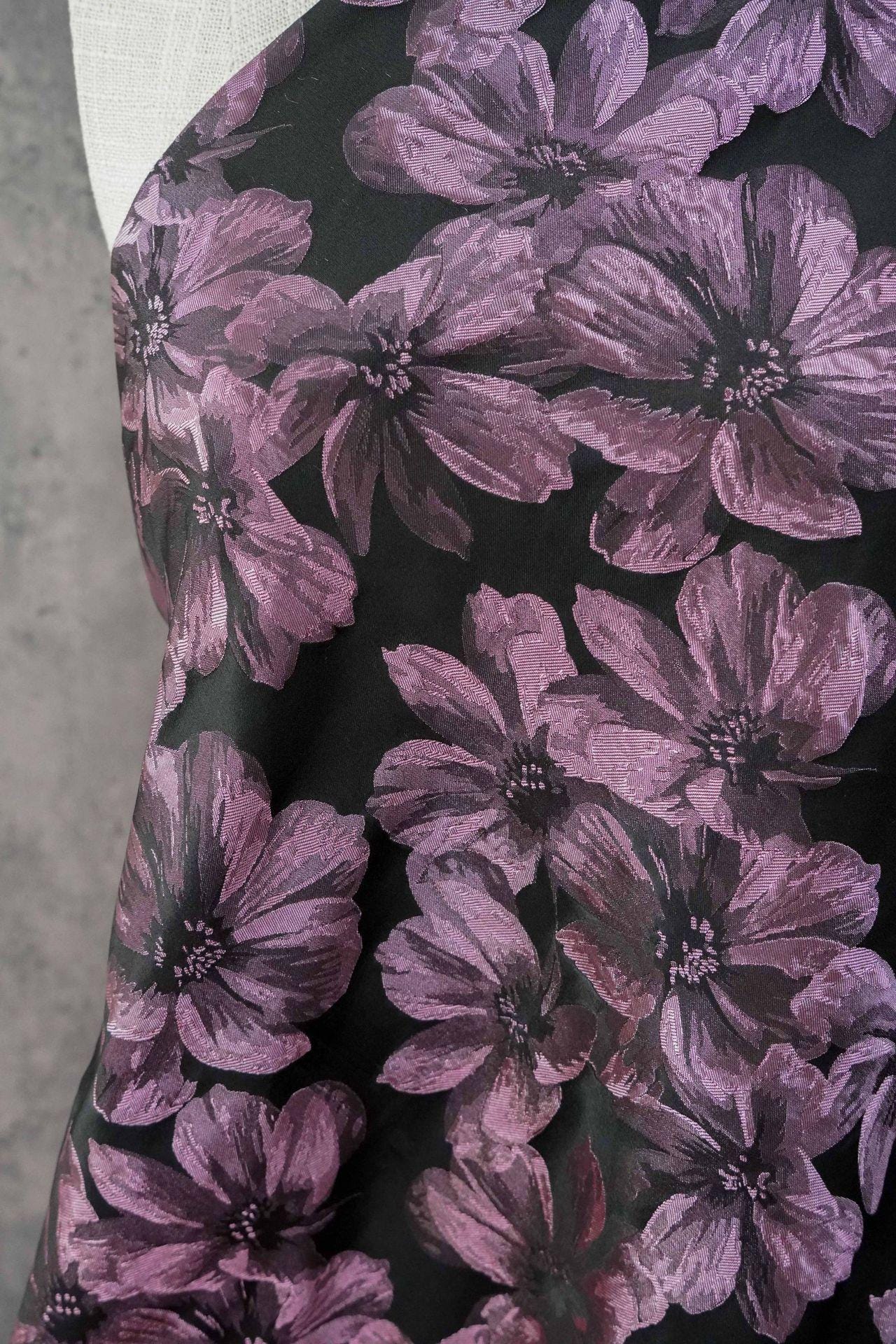 Vintage-Style 3D Embossed Floral Fabric, Black Large Flower Textile, 2 Colors for Wedding Dress, Gown, Fashion and Sewing, 65"wide