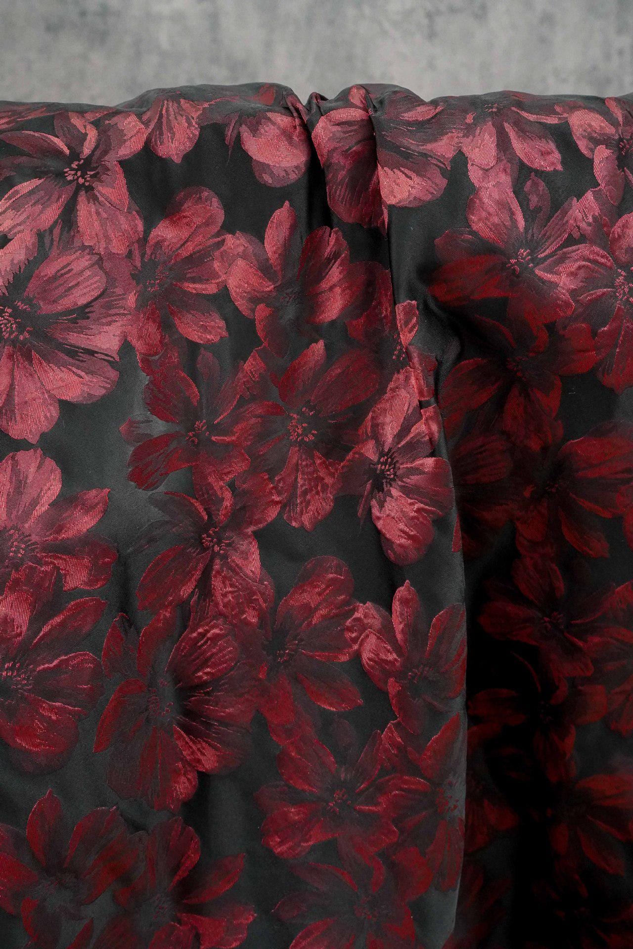 Vintage-Style 3D Embossed Floral Fabric, Black Large Flower Textile, 2 Colors for Wedding Dress, Gown, Fashion and Sewing, 65"wide