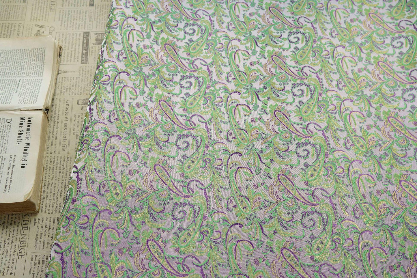 Paisley Brocade Satin Fabric, Scroll Floral Jacquard Textile, Decorative Woven Fabric for Dressmaking, Bags, Sewing and Home Decor, 58"Wide