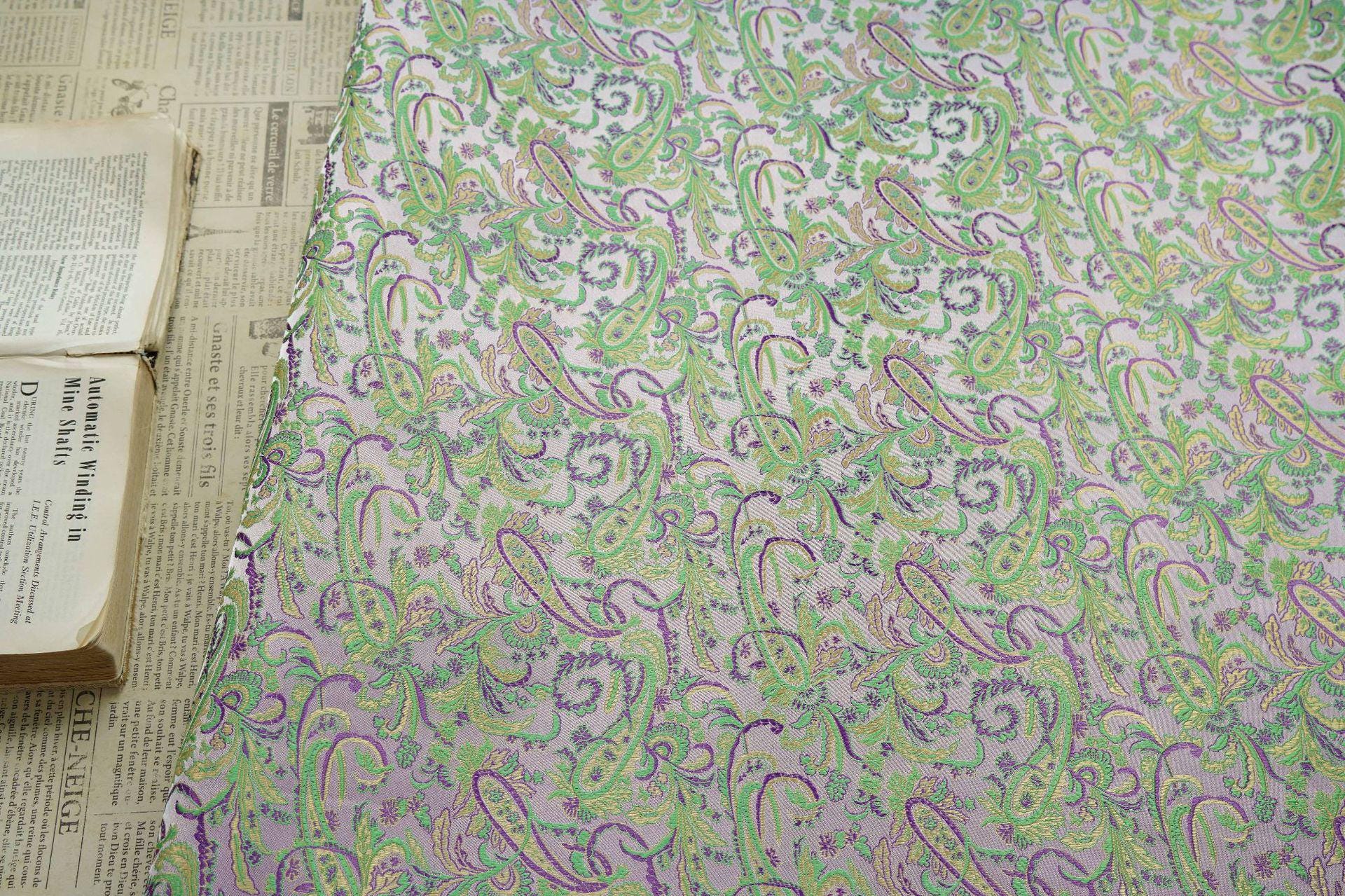 Paisley Brocade Satin Fabric, Scroll Floral Jacquard Textile, Decorative Woven Fabric for Dressmaking, Bags, Sewing and Home Decor, 58"Wide