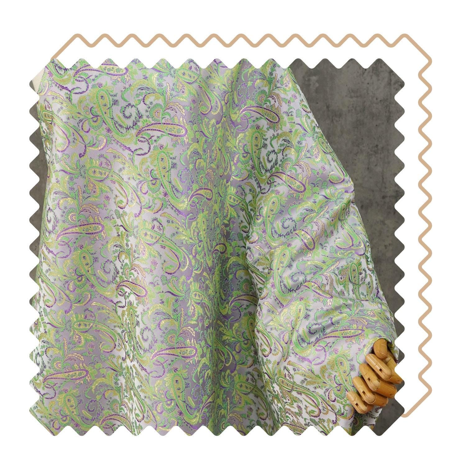 Paisley Brocade Satin Fabric, Scroll Floral Jacquard Textile, Decorative Woven Fabric for Dressmaking, Bags, Sewing and Home Decor, 58"Wide
