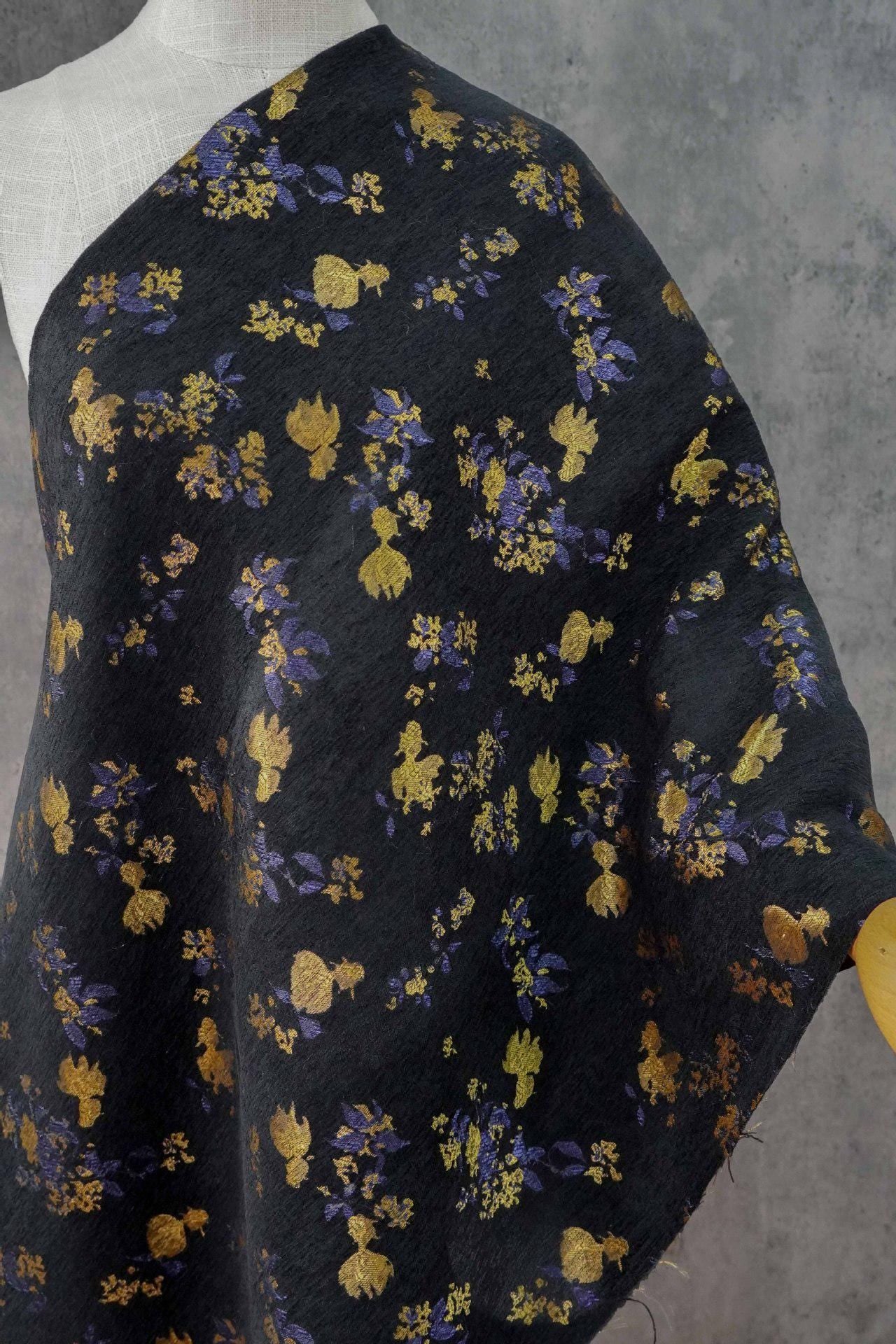 Goldfish Orchid Chenille Jacquard Fabric, Black Heavy Upholstery Textile for Sofa, Cushions, Bags and Home Decor, 58"Wide