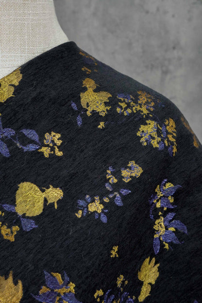 Goldfish Orchid Chenille Jacquard Fabric, Black Heavy Upholstery Textile for Sofa, Cushions, Bags and Home Decor, 58"Wide