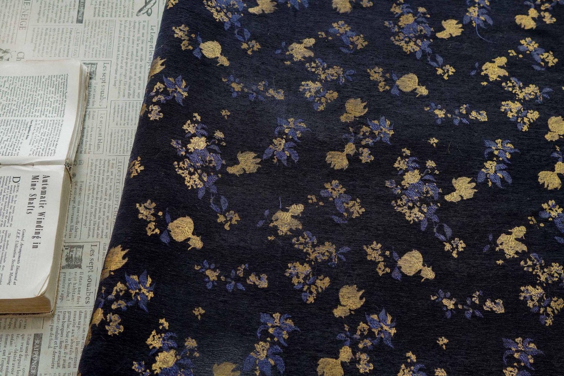 Goldfish Orchid Chenille Jacquard Fabric, Black Heavy Upholstery Textile for Sofa, Cushions, Bags and Home Decor, 58"Wide