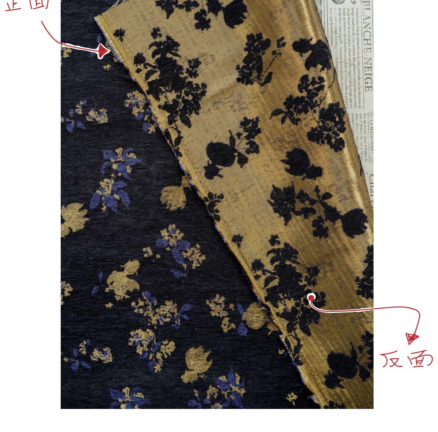 Goldfish Orchid Chenille Jacquard Fabric, Black Heavy Upholstery Textile for Sofa, Cushions, Bags and Home Decor, 58"Wide