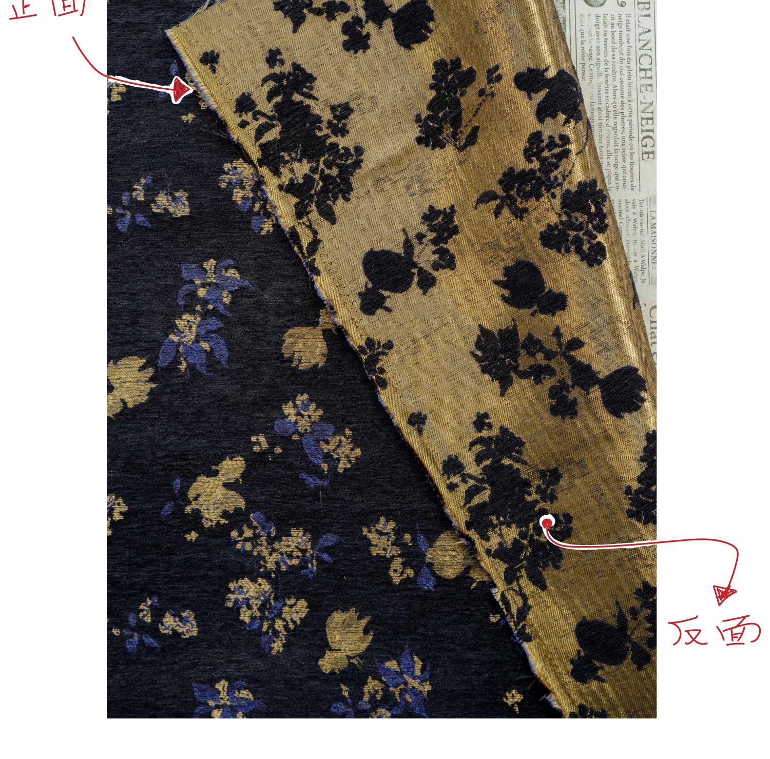 Goldfish Orchid Chenille Jacquard Fabric, Black Heavy Upholstery Textile for Sofa, Cushions, Bags and Home Decor, 58"Wide