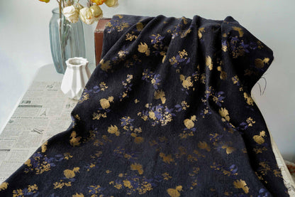 Goldfish Orchid Chenille Jacquard Fabric, Black Heavy Upholstery Textile for Sofa, Cushions, Bags and Home Decor, 58"Wide