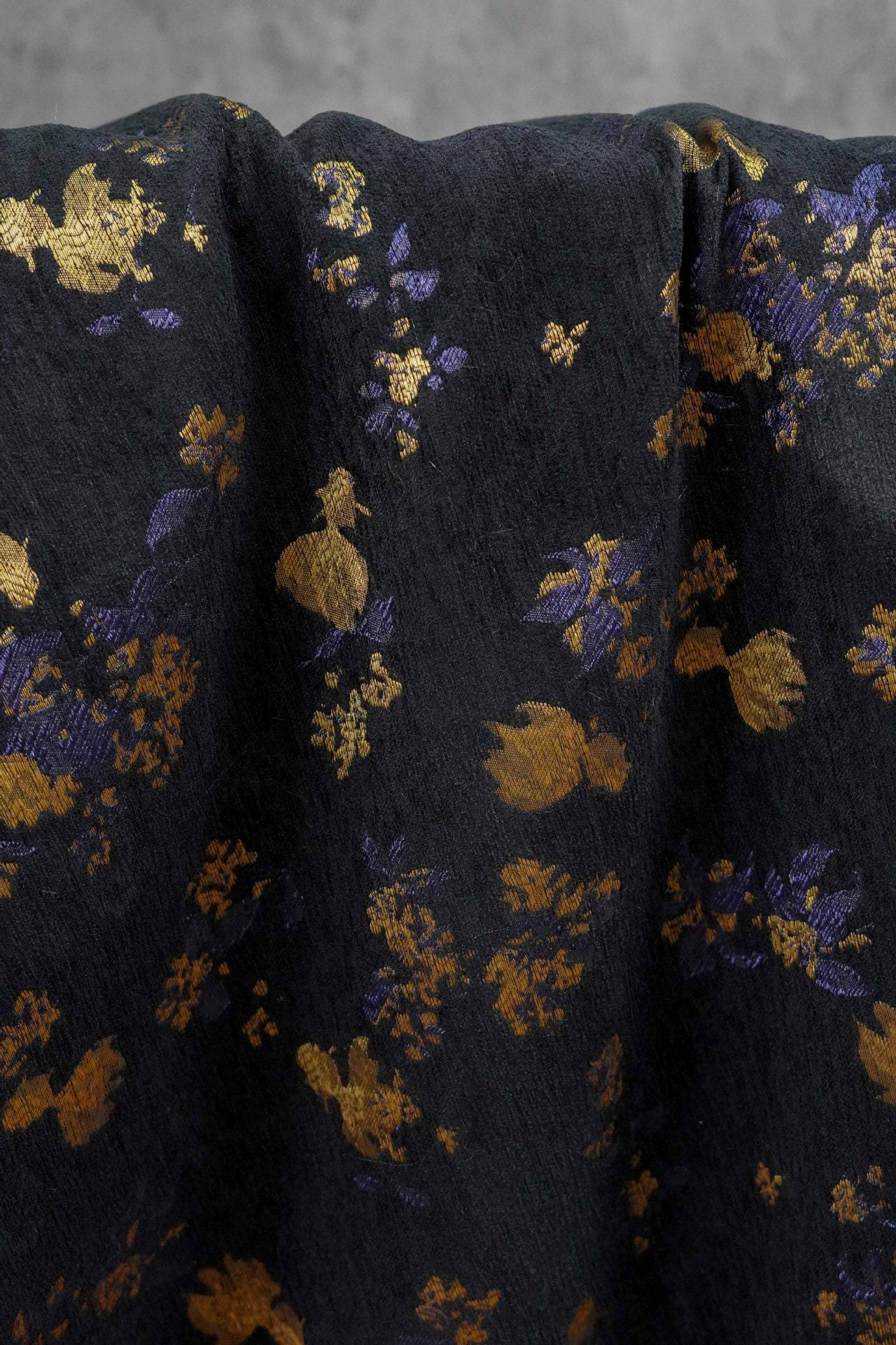 Goldfish Orchid Chenille Jacquard Fabric, Black Heavy Upholstery Textile for Sofa, Cushions, Bags and Home Decor, 58"Wide