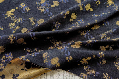 Goldfish Orchid Chenille Jacquard Fabric, Black Heavy Upholstery Textile for Sofa, Cushions, Bags and Home Decor, 58"Wide