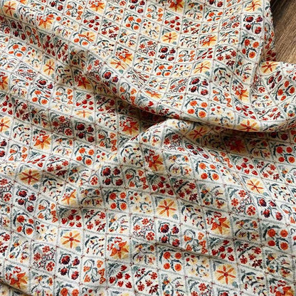 Small Floral Printed Cotton Fabric, Folk Floral Medallion Pattern Textile for Dressmaking, Quilting, Sewing and DIY Crafts