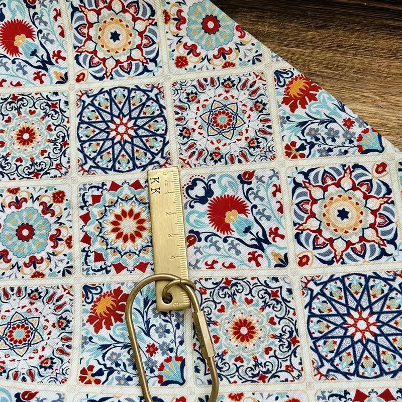 Floral Medallion Print Cotton Fabric, Small Botanical Pattern Sewing Textile for Dresses, Quilting, Crafts and Home Decor