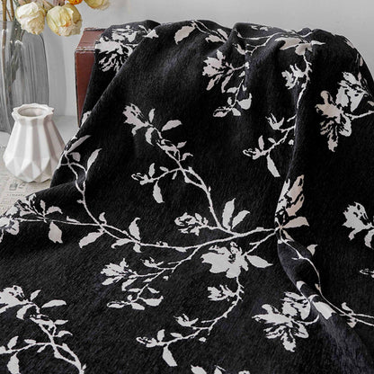 Black White Chenille Floral Vine Fabric, Woven Botanical Upholstery Fabric for Sofa, Curtains, Furniture Decor by the Yard