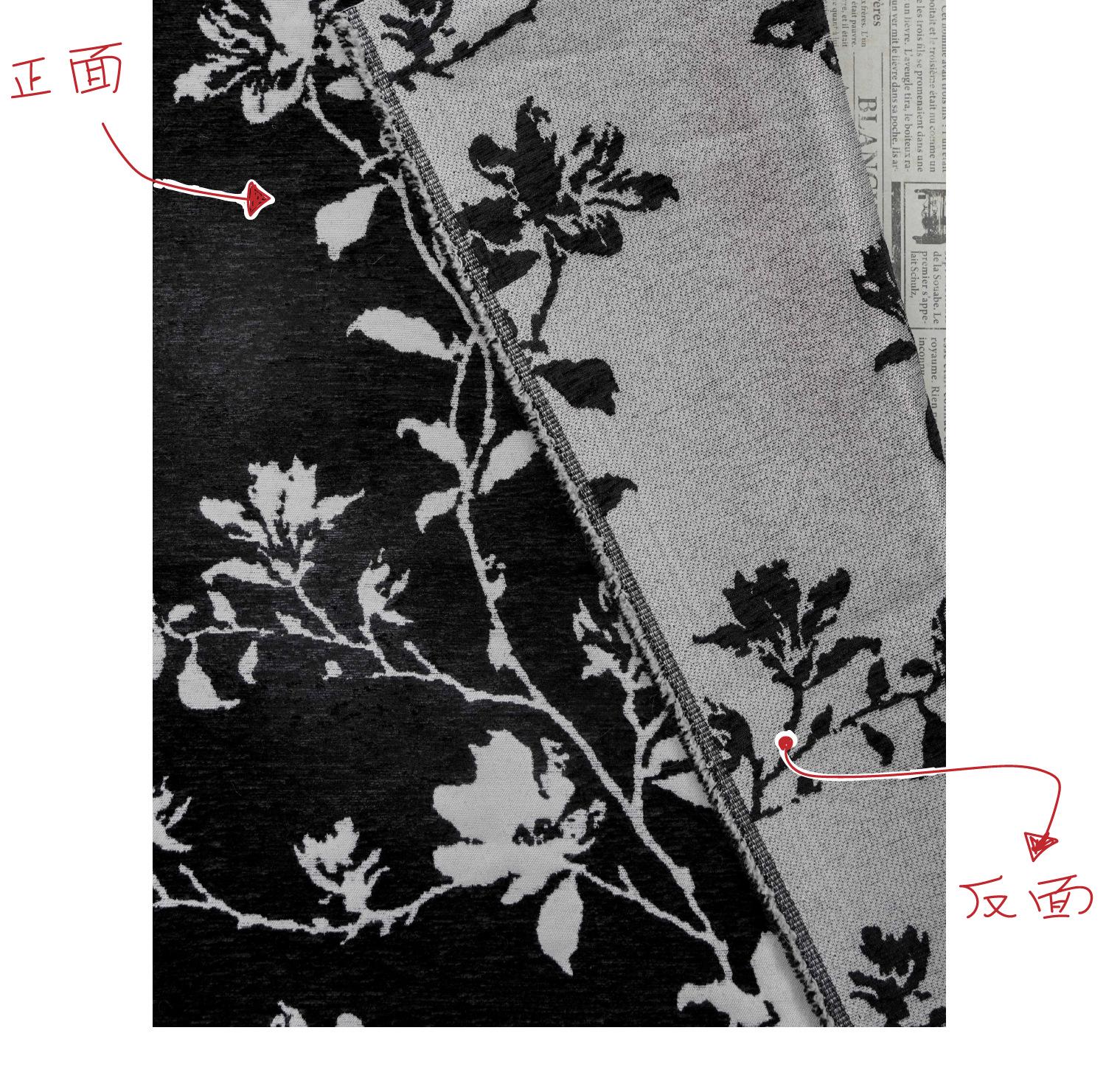 Black White Chenille Floral Vine Fabric, Woven Botanical Upholstery Fabric for Sofa, Curtains, Furniture Decor by the Yard