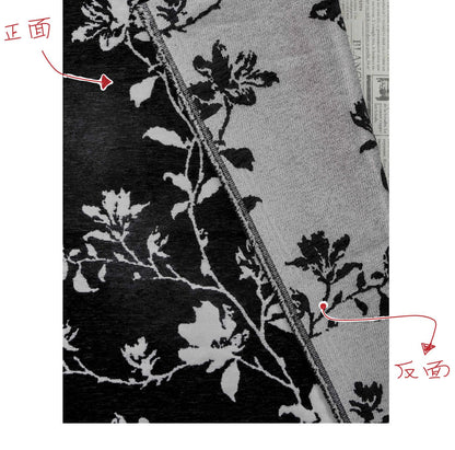 Black White Chenille Floral Vine Fabric, Woven Botanical Upholstery Fabric for Sofa, Curtains, Furniture Decor by the Yard