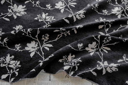 Black White Chenille Floral Vine Fabric, Woven Botanical Upholstery Fabric for Sofa, Curtains, Furniture Decor by the Yard