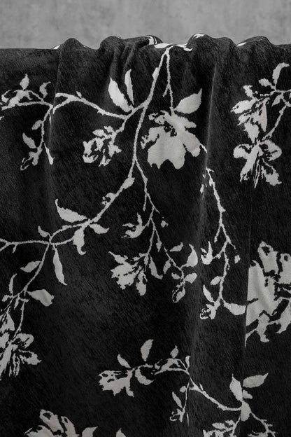 Black White Chenille Floral Vine Fabric, Woven Botanical Upholstery Fabric for Sofa, Curtains, Furniture Decor by the Yard