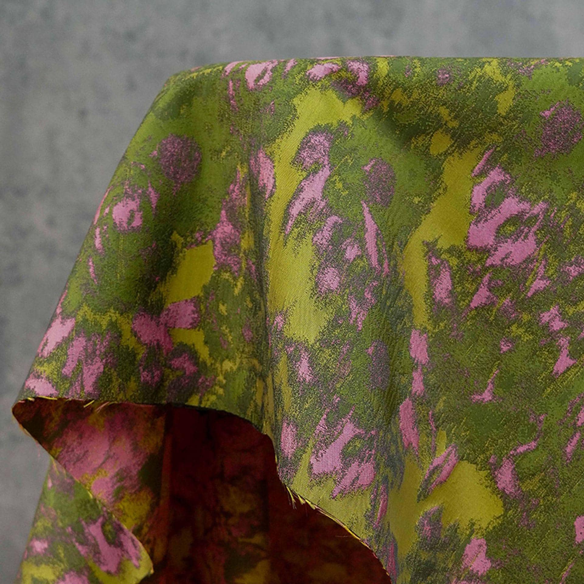 Pink Green Abstract Jacquard Fabric, Painterly Floral Upholstery Fabric, Olive Green Woven Fabric for Chairs, Curtains by the Yard, 63"W