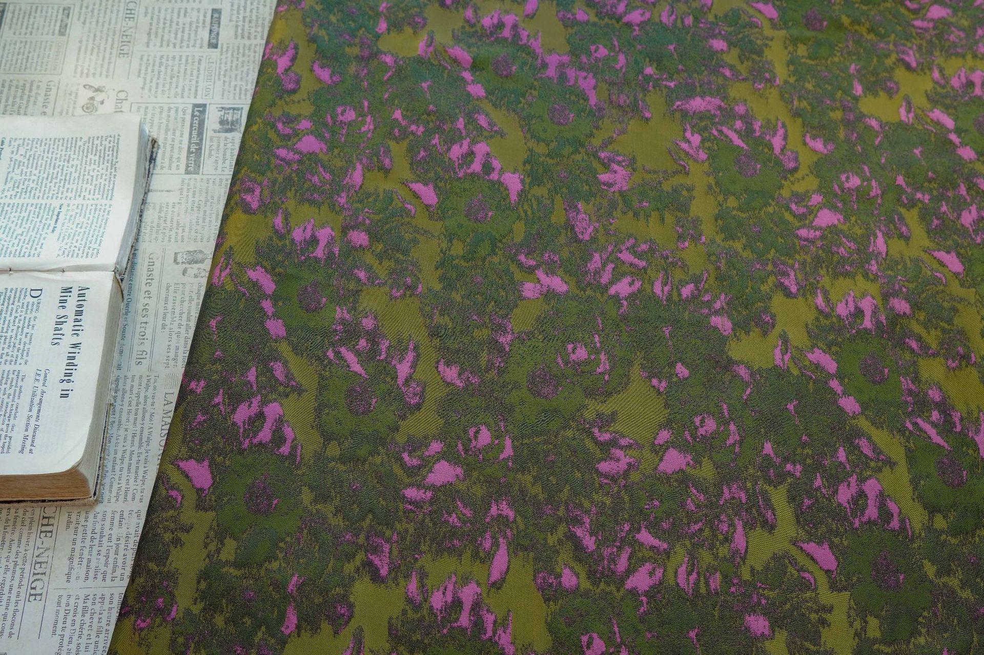 Pink Green Abstract Jacquard Fabric, Painterly Floral Upholstery Fabric, Olive Green Woven Fabric for Chairs, Curtains by the Yard, 63"W