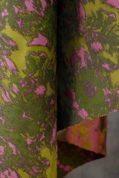 Pink Green Abstract Jacquard Fabric, Painterly Floral Upholstery Fabric, Olive Green Woven Fabric for Chairs, Curtains by the Yard, 63"W