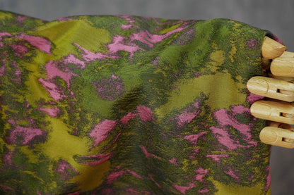 Pink Green Abstract Jacquard Fabric, Painterly Floral Upholstery Fabric, Olive Green Woven Fabric for Chairs, Curtains by the Yard, 63"W
