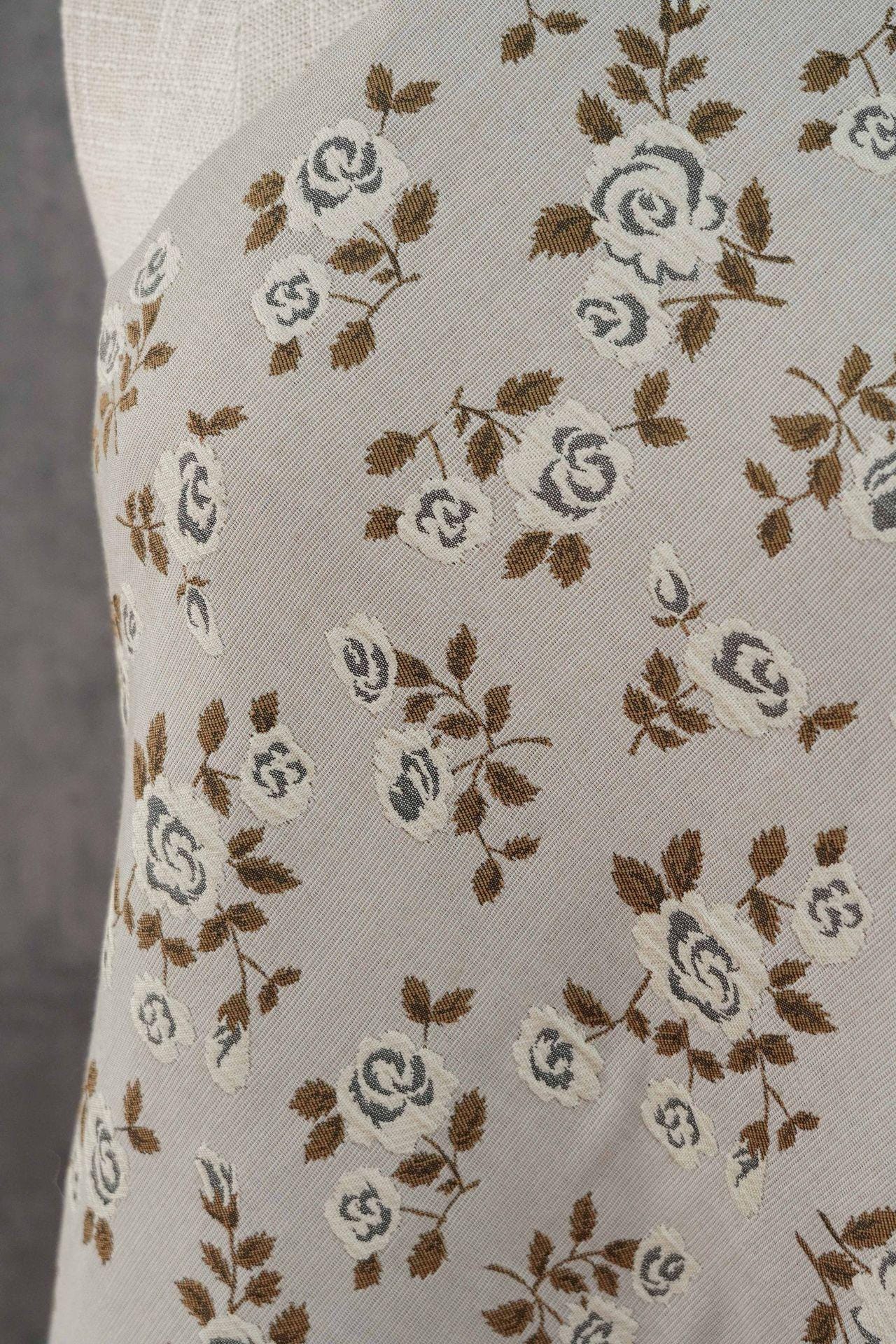 Navy Blue White Rose Jacquard Fabric, Ditsy Floral Woven Fabric, French Country Cottage Fabric for Dresses, Curtains by the Yard, 55"W