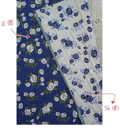 Navy Blue White Rose Jacquard Fabric, Ditsy Floral Woven Fabric, French Country Cottage Fabric for Dresses, Curtains by the Yard, 55"W