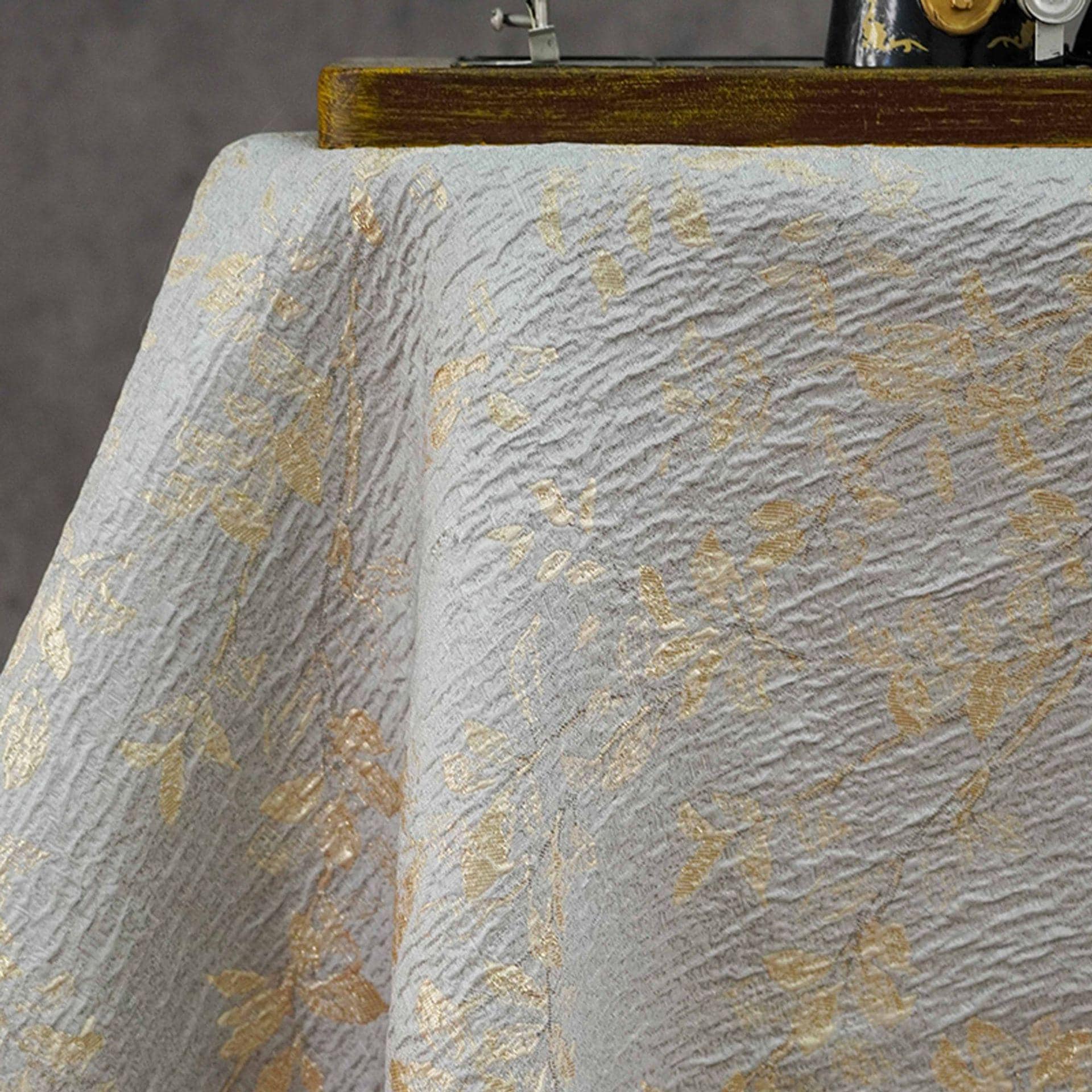 Ivory Gold 3D Embossed Floral Jacquard Fabric, Crinkle Texture Metallic Thread Fabric for Dresses, Bridal, Home Decor by the Yard, 55"Wide