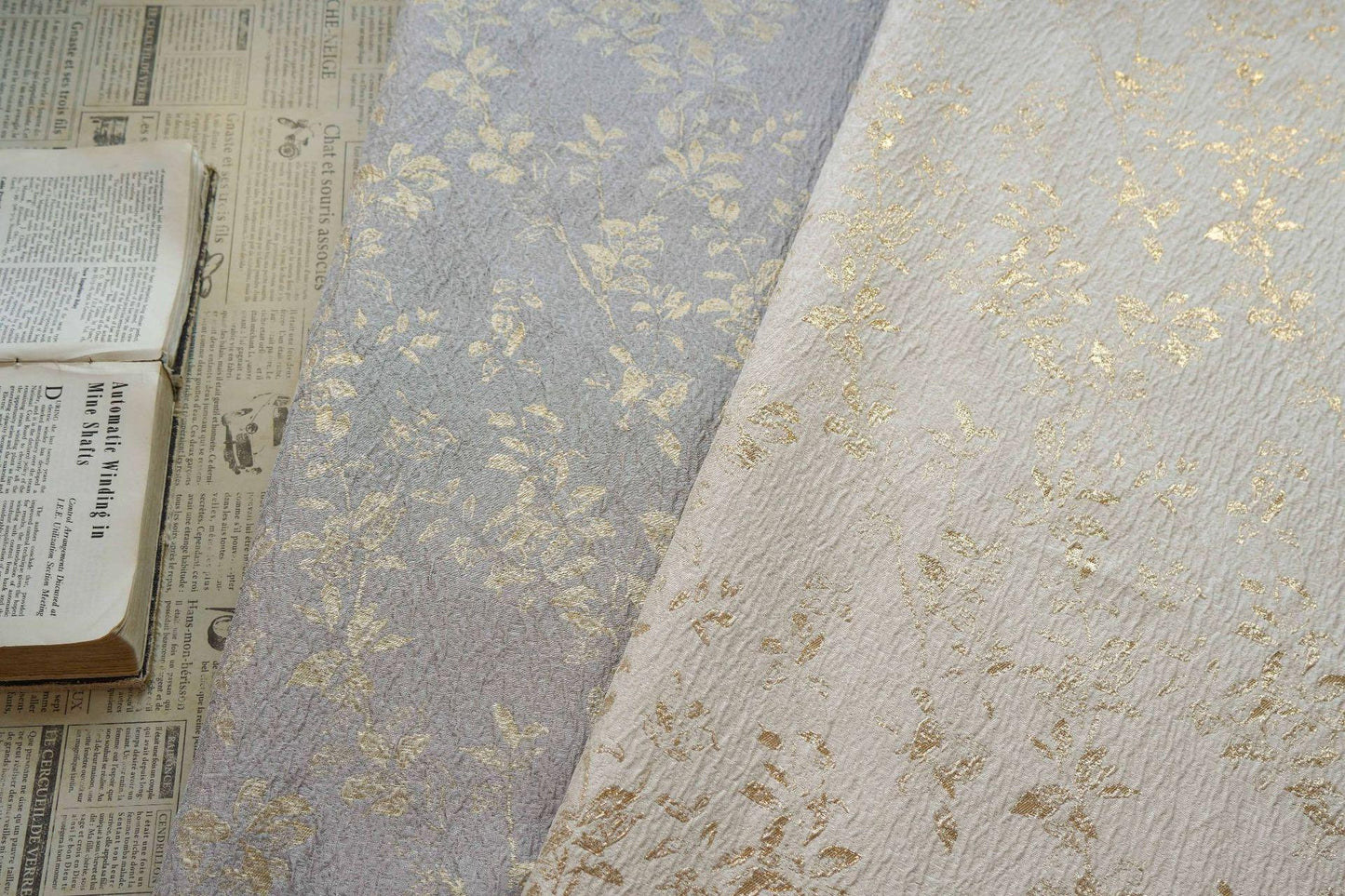 Ivory Gold 3D Embossed Floral Jacquard Fabric, Crinkle Texture Metallic Thread Fabric for Dresses, Bridal, Home Decor by the Yard, 55"Wide