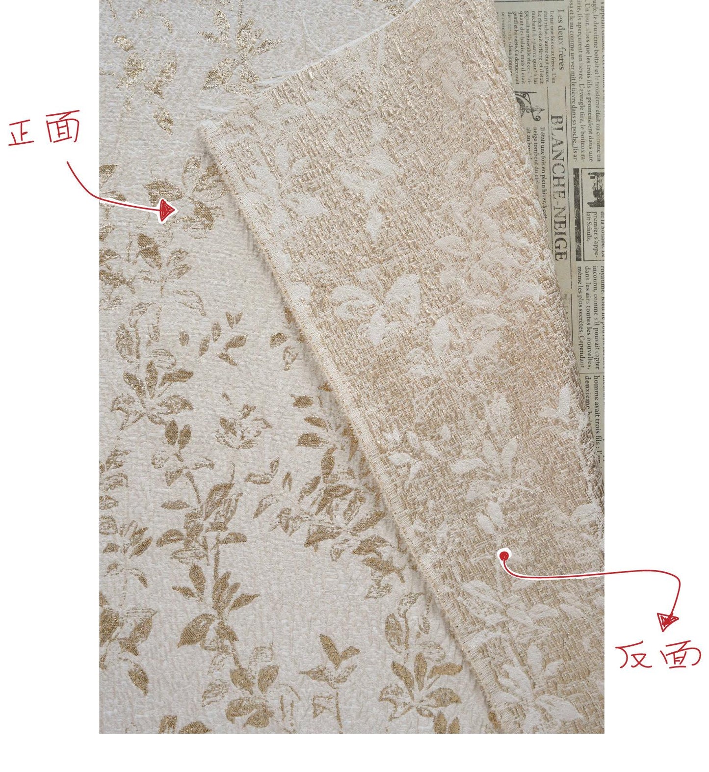 Ivory Gold 3D Embossed Floral Jacquard Fabric, Crinkle Texture Metallic Thread Fabric for Dresses, Bridal, Home Decor by the Yard, 55"Wide