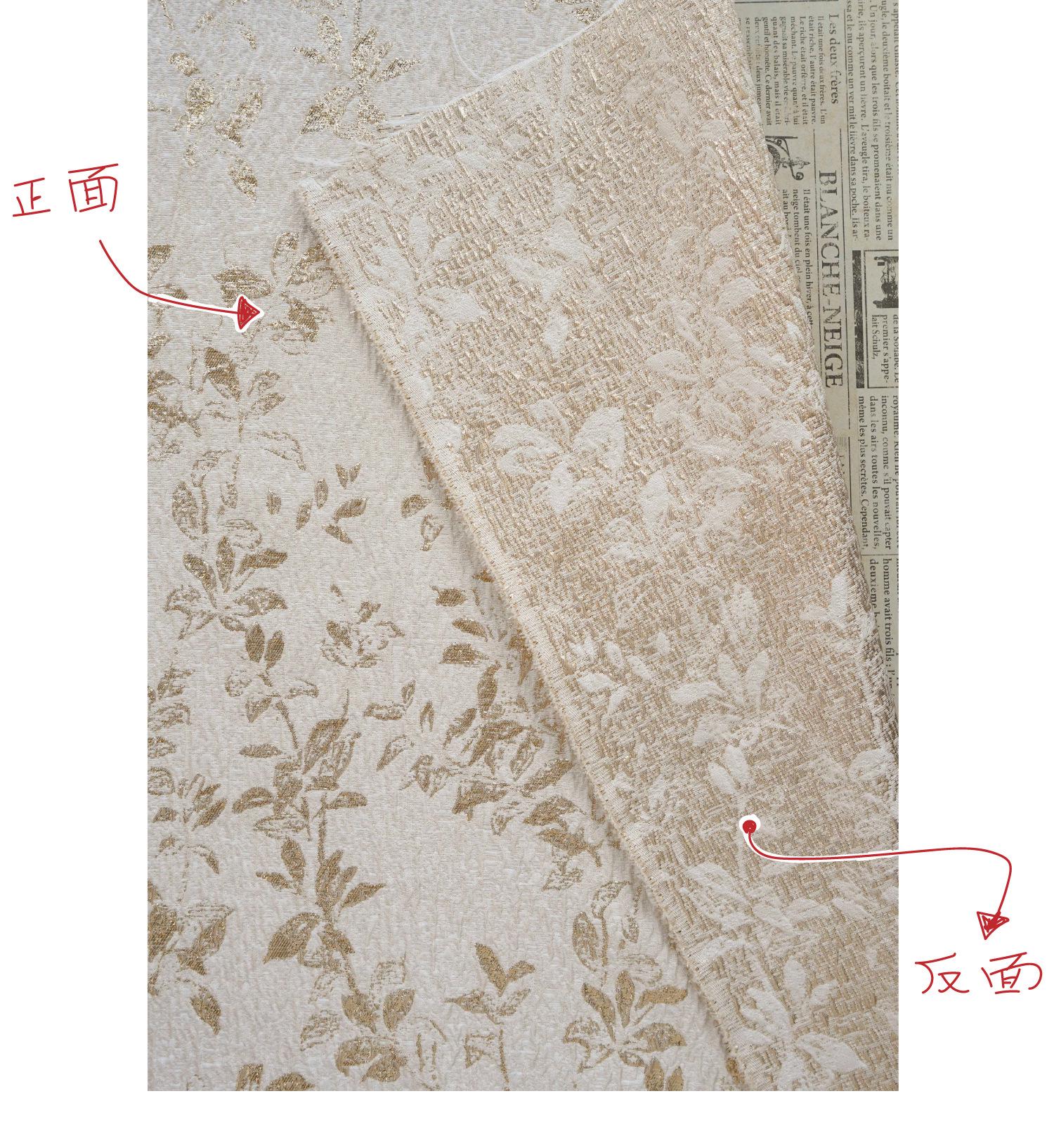Ivory Gold 3D Embossed Floral Jacquard Fabric, Crinkle Texture Metallic Thread Fabric for Dresses, Bridal, Home Decor by the Yard, 55"Wide