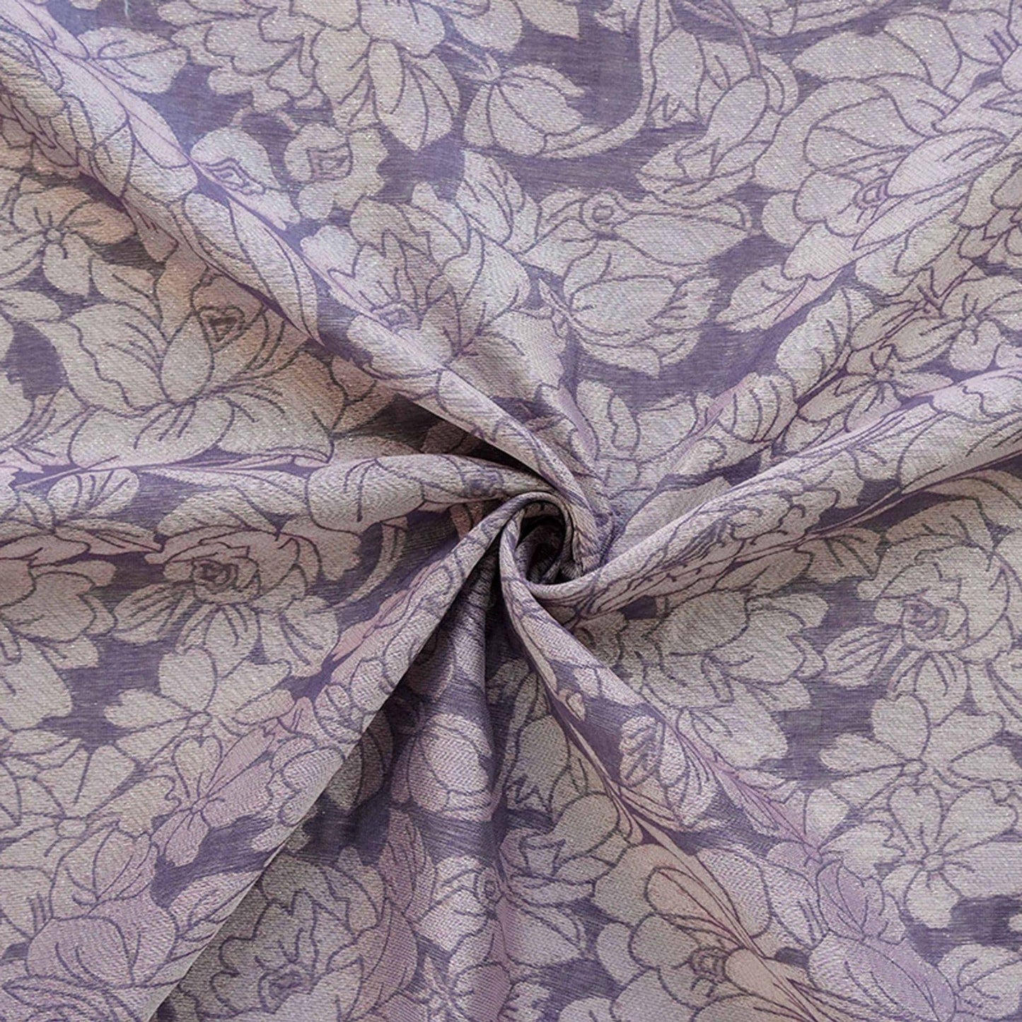 Mauve Purple Peony Silk Jacquard Fabric, Allover Floral Line Art Silk Fabric for Dresses, Kimono, Home Decor by the Yard, 55"Wide
