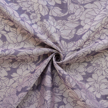 Mauve Purple Peony Silk Jacquard Fabric, Allover Floral Line Art Silk Fabric for Dresses, Kimono, Home Decor by the Yard, 55"Wide