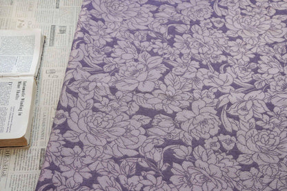 Mauve Purple Peony Silk Jacquard Fabric, Allover Floral Line Art Silk Fabric for Dresses, Kimono, Home Decor by the Yard, 55"Wide