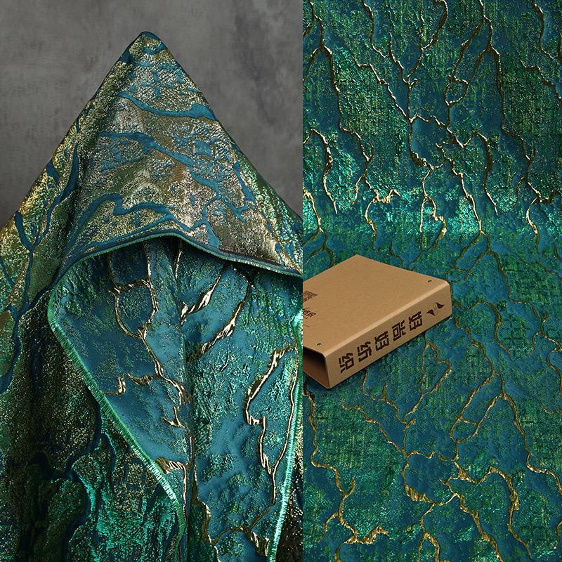 Jade green Metallic Thread Jacquard Fabric, 3D Embossed Stripe Textile, Multicolor Woven Fabric for Dressmaking, Jackets, Bags and Decor