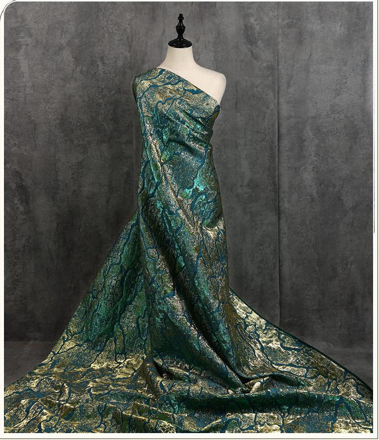 Jade green Metallic Thread Jacquard Fabric, 3D Embossed Stripe Textile, Multicolor Woven Fabric for Dressmaking, Jackets, Bags and Decor