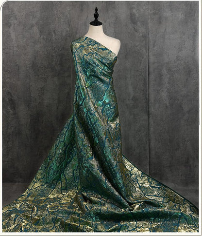 Jade green Metallic Thread Jacquard Fabric, 3D Embossed Stripe Textile, Multicolor Woven Fabric for Dressmaking, Jackets, Bags and Decor