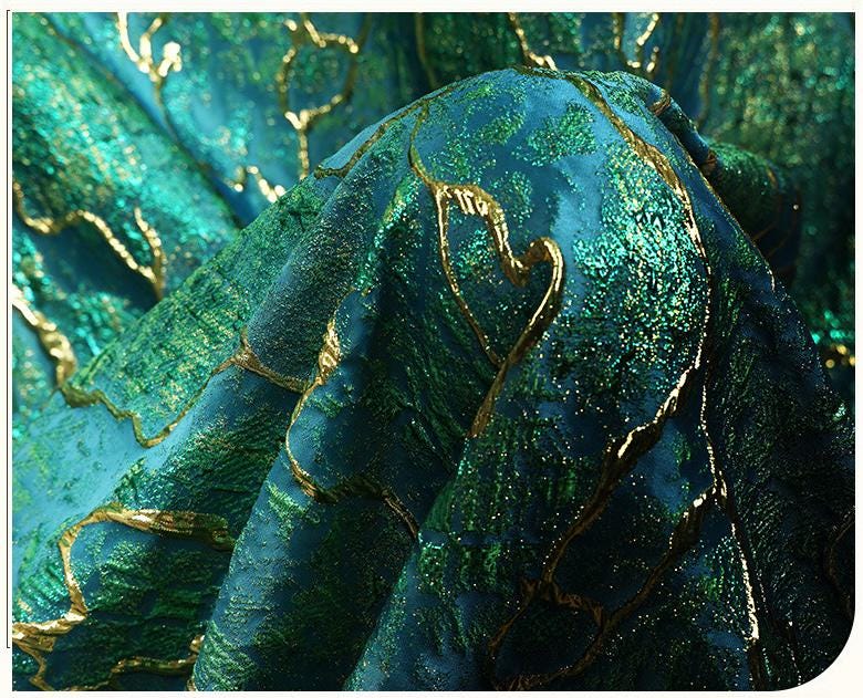 Jade green Metallic Thread Jacquard Fabric, 3D Embossed Stripe Textile, Multicolor Woven Fabric for Dressmaking, Jackets, Bags and Decor