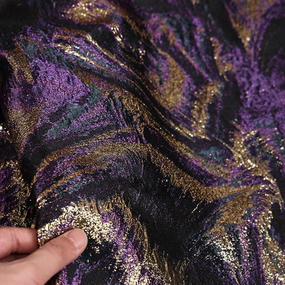 Multicolor Metallic Thread Jacquard Fabric, Abstract Textured Woven Textile for Dresses, Jackets, Bags, Fashion and Sewing