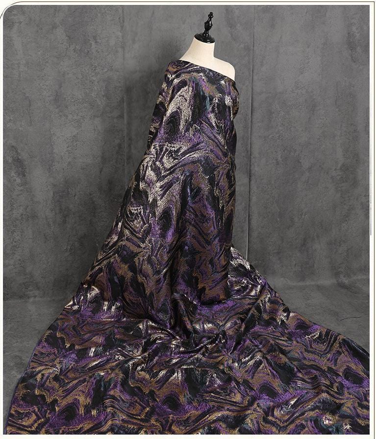 Multicolor Metallic Thread Jacquard Fabric, Abstract Textured Woven Textile for Dresses, Jackets, Bags, Fashion and Sewing