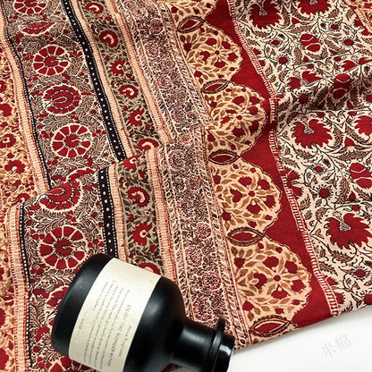 Ornamental Floral Stripe Print Cotton Fabric, Vintage-Style Botanical Textile for Dresses, Quilting, Crafts and Home Decor