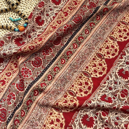 Ornamental Floral Stripe Print Cotton Fabric, Vintage-Style Botanical Textile for Dresses, Quilting, Crafts and Home Decor