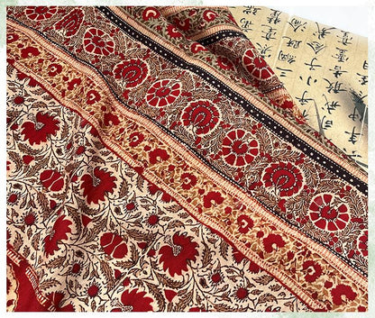 Ornamental Floral Stripe Print Cotton Fabric, Vintage-Style Botanical Textile for Dresses, Quilting, Crafts and Home Decor
