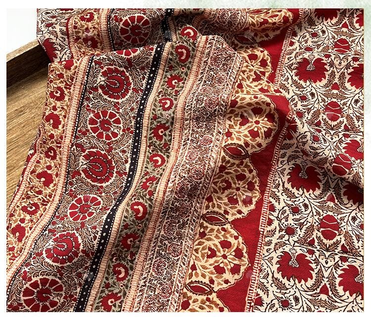 Ornamental Floral Stripe Print Cotton Fabric, Vintage-Style Botanical Textile for Dresses, Quilting, Crafts and Home Decor