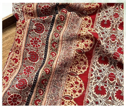 Ornamental Floral Stripe Print Cotton Fabric, Vintage-Style Botanical Textile for Dresses, Quilting, Crafts and Home Decor